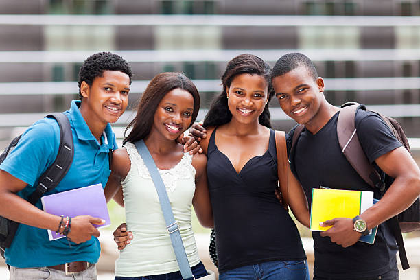 group of happy african college friends